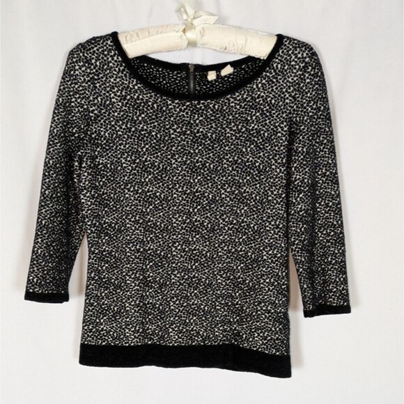 Moth Anthropologie Sweater S Lana Black White Terry Cloth 3/4 Sleeve Zipper Back - Picture 3 of 10
